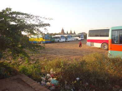 Coaches outside Shwedagon pagoda, Bagan, Myanmar